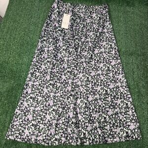 VICI Exclusive‎ Floral Print Midi Skirt Black Lavender Green Women's Large